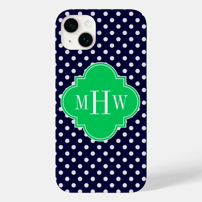Navy White Polka Dot Emerald Quatrefoil 3 Case-Mate iPhone Hülle (Rückseite)