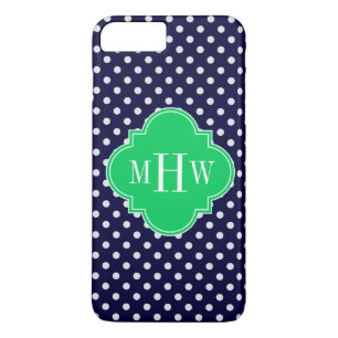 Navy White Polka Dot Emerald Quatrefoil 3 iPhone 8 Plus/7 Plus Hülle