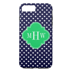Navy White Polka Dot Emerald Quatrefoil 3 Case-Mate iPhone Hülle