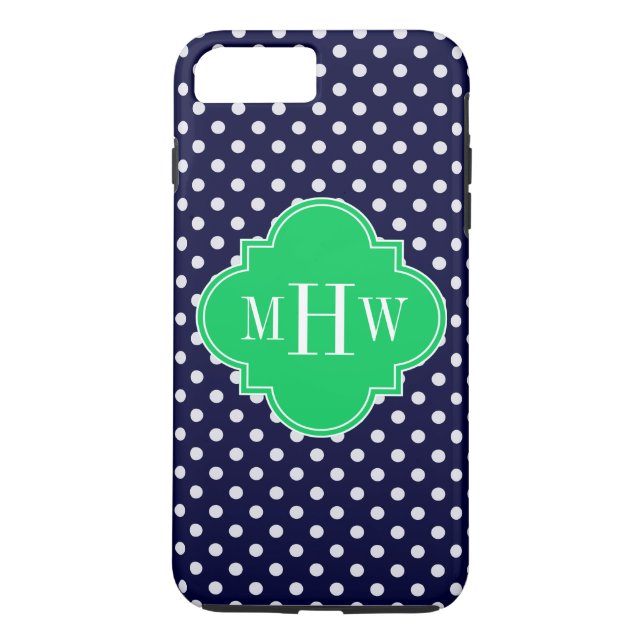 Navy White Polka Dot Emerald Quatrefoil 3 Case-Mate iPhone Hülle (Rückseite)