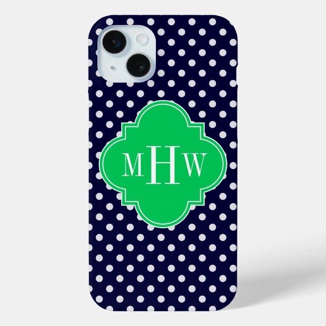 Navy White Polka Dot Emerald Quatrefoil 3 Case-Mate iPhone Hülle (Rückseite)