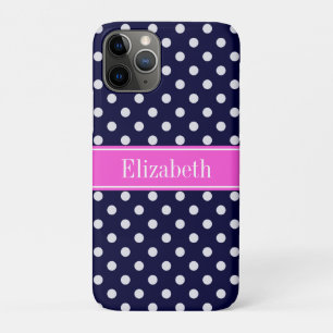 Navy White Polka Dots Hot Pink Ribbon Monogram Case-Mate iPhone Hülle