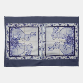 Navy White Rabbit Tile Kitchtuch Dedham Blue Handtuch