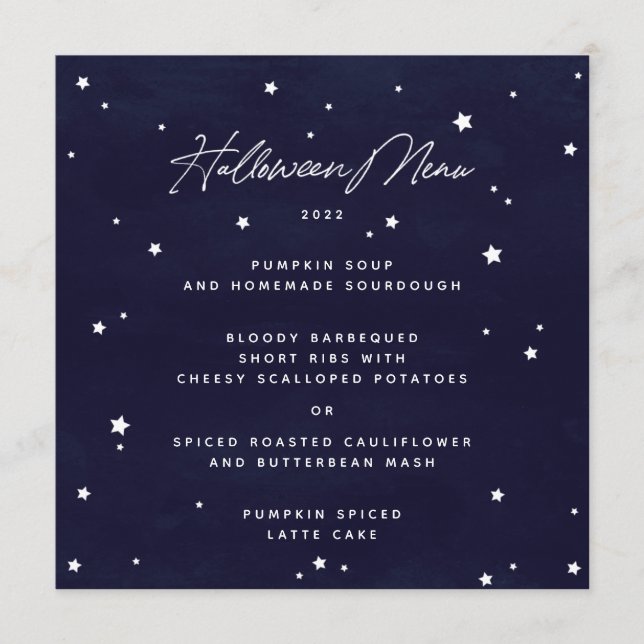 Navy/White Scatted Stars Square/Round Halloween Menükarte (Vorderseite)