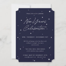 Navy+White Script Scattered Stars Silvesterparty
