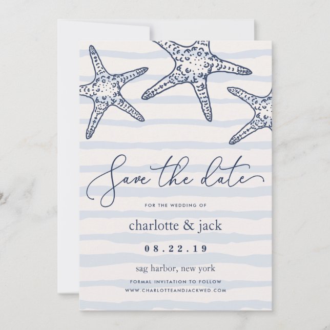 Navy & White Starfish Save the Date (Vorderseite)