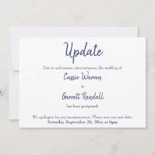 Navy White "Update" Zurückgestellte Hochzeitkarte Einladung