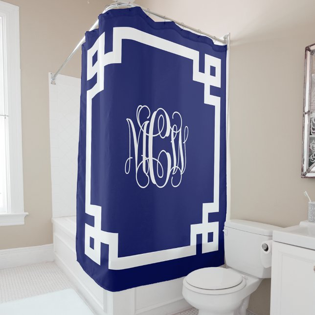 Navy White Vine Monogram DIY BG und Griechischer S Duschvorhang (Von Creator hochgeladen)