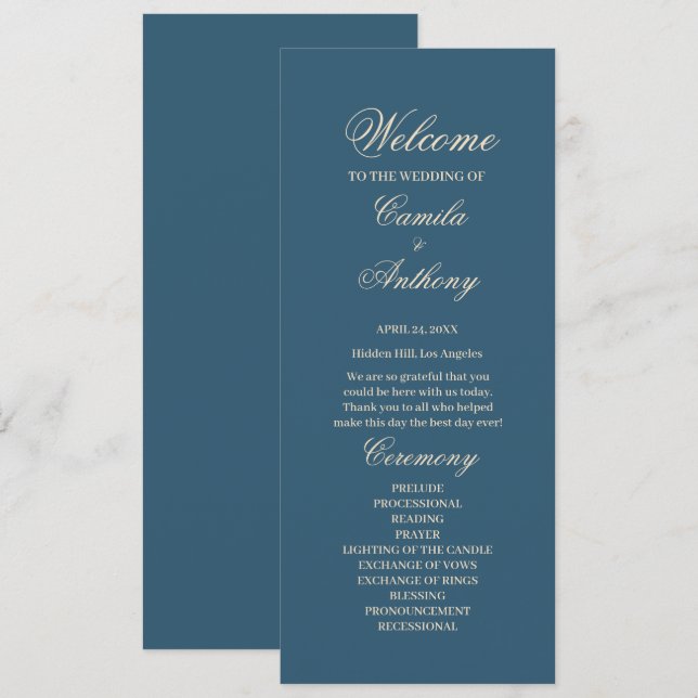 Navy White Wedding Programm (Vorne/Hinten)