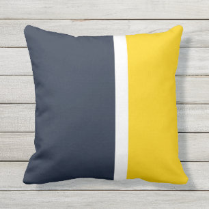 Navy White & Yellow Color Block Kissen