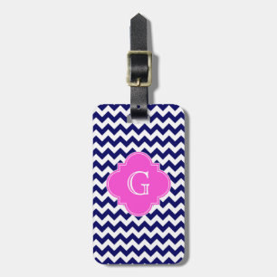 Navy White Zickzack Hot Pink Quatrefoil Monogramm Gepäckanhänger
