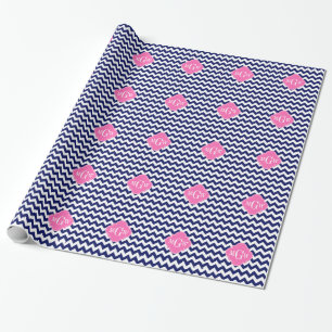 Navy White Zickzack Hot Pink Quatrefolie 3 Monogra Geschenkpapier