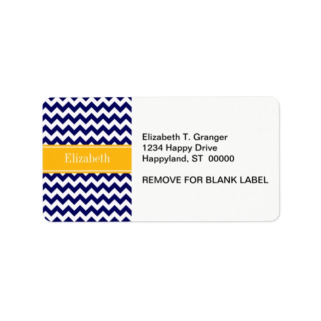 Navy White Zickzack ZigZag Goldenrod Name Monogram Adressaufkleber (Vorne)