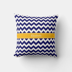 Navy White Zickzack ZigZag Goldenrod Name Monogram Kissen