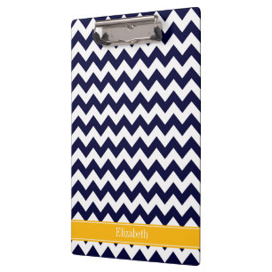 Navy White Zickzack ZigZag Goldenrod Name Monogram Klemmbrett