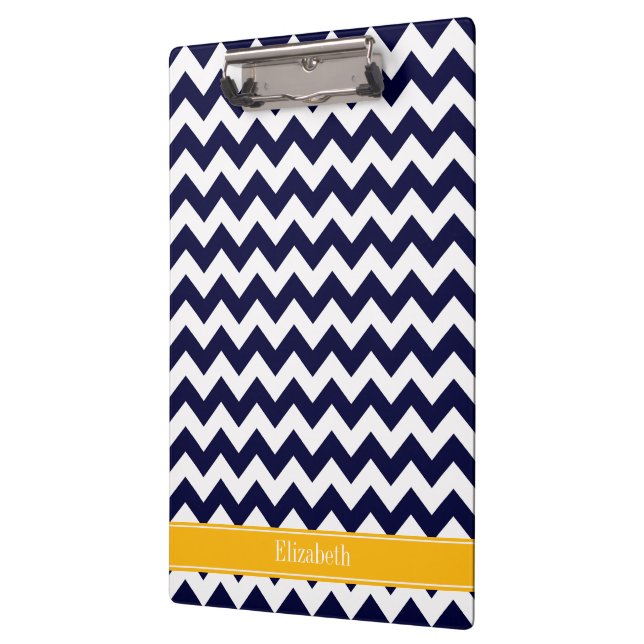 Navy White Zickzack ZigZag Goldenrod Name Monogram Klemmbrett (Links)