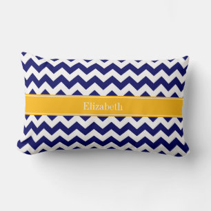 Navy White Zickzack ZigZag Goldenrod Name Monogram Lendenkissen