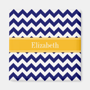 Navy White Zickzack ZigZag Goldenrod Name Monogram Magnet