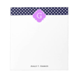 Navy WhPolka Dot Lilac Quatrefoil Monogramm Notizblock