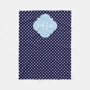 Navy WhPolka Dots Lt Blue Quatrefolie 3 Monogramm Fleecedecke