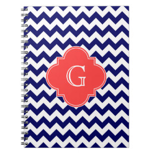 Navy WhZickzack Zigzag Coral Quatrefoil Monogramm Notizblock