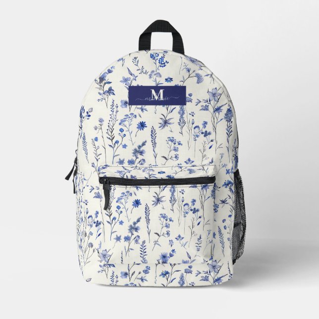 Navy-Wildblumen für Aquarellfarben Bedruckter Rucksack (Vorderseite)