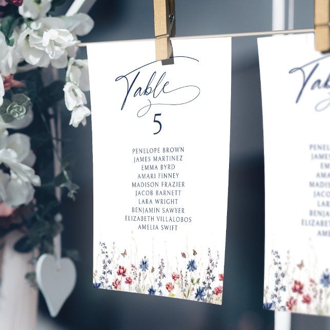 Navy Wildflower Rustic table number seating chart Einladung (Navy Wildflower Rustic table number seating chart)