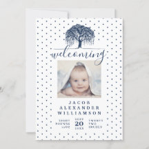 Navy Willow Family Tree Baby Birth Ankündigung