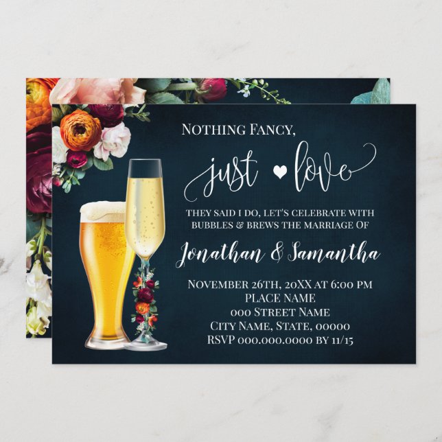 Navy Wine Extravagant Just Liebe Hochzeit einladen Save The Date (Vorne/Hinten)