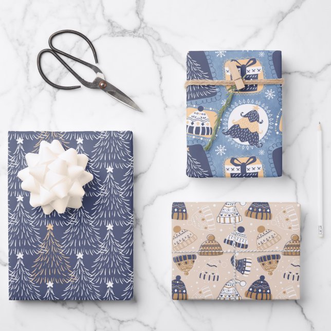 Navy Winter Christmas Geschenkpapier Set (Vorderseite)