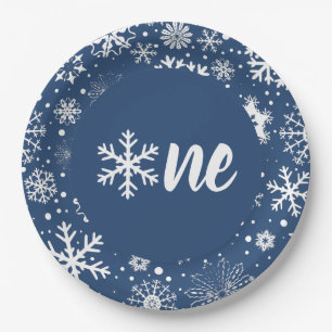 Navy Winter Erster Geburtstag Schneeflocke Ein Tel Pappteller