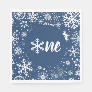 Navy Winter Erster Geburtstag Snowflake One Napkin Serviette