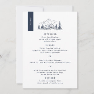 Navy-Winter-Hochzeitsmenükarte für die Berge Einladung