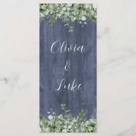Navy Wood Eucalyptus Wedding Menu | Rustic Florals Menükarte