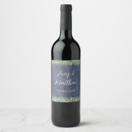 Navy Wood Eucalyptus Wedding Wine Label | Rustic Weinetikett