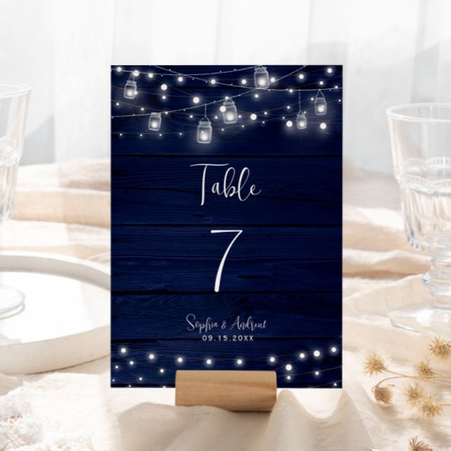 Navy Wood Mason Jars Lights Hochzeit Tischnummer (Von Creator hochgeladen)