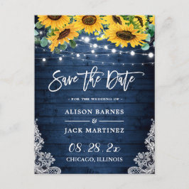 Navy Wood Sonnenblumen String Lights Save the Date Postkarte