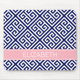 Navy Wt Med Griechischer Schlüssel Diag T #1 Pink  Mousepad