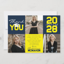 Navy & Yellow 3 Foto Abschluss Vielen Dank Einladung