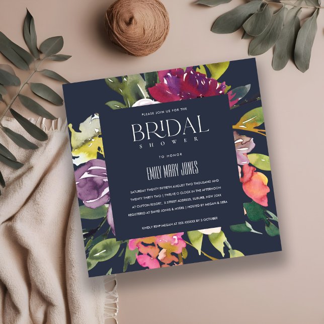 NAVY YELLOW BLUSH BURGUNDDY FLORAL BRAUTPARTY EINLADUNG (Von Creator hochgeladen)