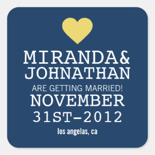 Navy & Yellow Bold Heavy Save the Date Stickers