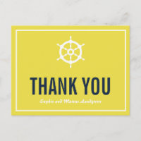 Navy & Yellow Nautical Wedding Danke Postcard