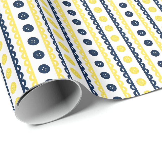 Navy & Yellow Preppy Gestreifter Näh- und Bastelra Geschenkpapier (Rolleneckpunkt)