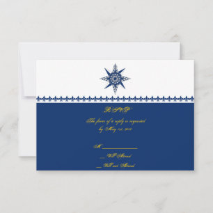 Navy Yellow Response Card Nautic Compass Rose RSVP Karte