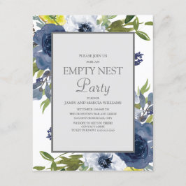 Navy Yellow White Floral Blätter Leere Nest Party Einladung