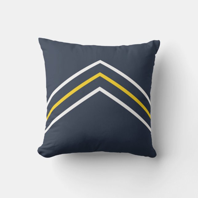 Navy Yellow White Zickzack Outdoor Throw Kissen (Vorderseite)