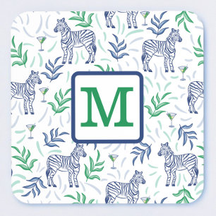 Navy Zebra Martini Monogramm Vornehm Getränkeuntersetzer