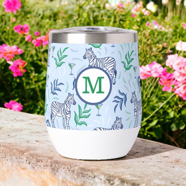 Navy Zebra Martinis Blue Monogram Preppy (Von Creator hochgeladen)