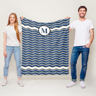 Navy Zickzack Blue Gray Nautic Monogram Fleecedecke