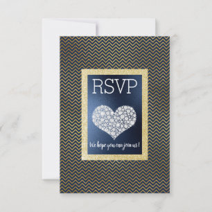 Navy Zickzack Gold Heart UAWG schlicht elegant RSVP Karte